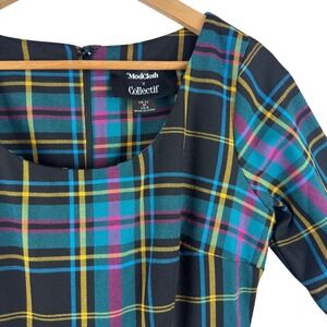 ModCloth x Collectif Dress Womens 8 Multi Plaid Retro Fit & Flare Scoop Neck